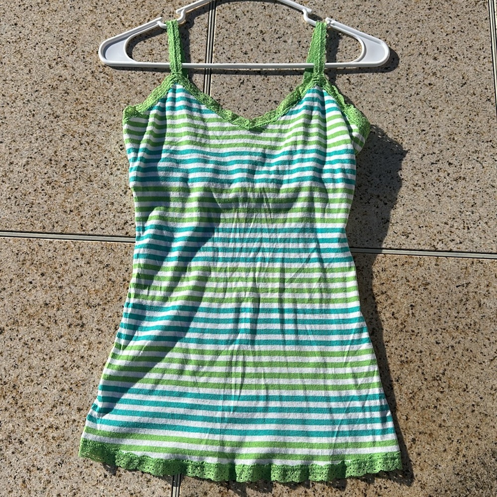 Aeropostale Size Large Camisole Bright Green and Blue Stripped - Picture 3 of 5